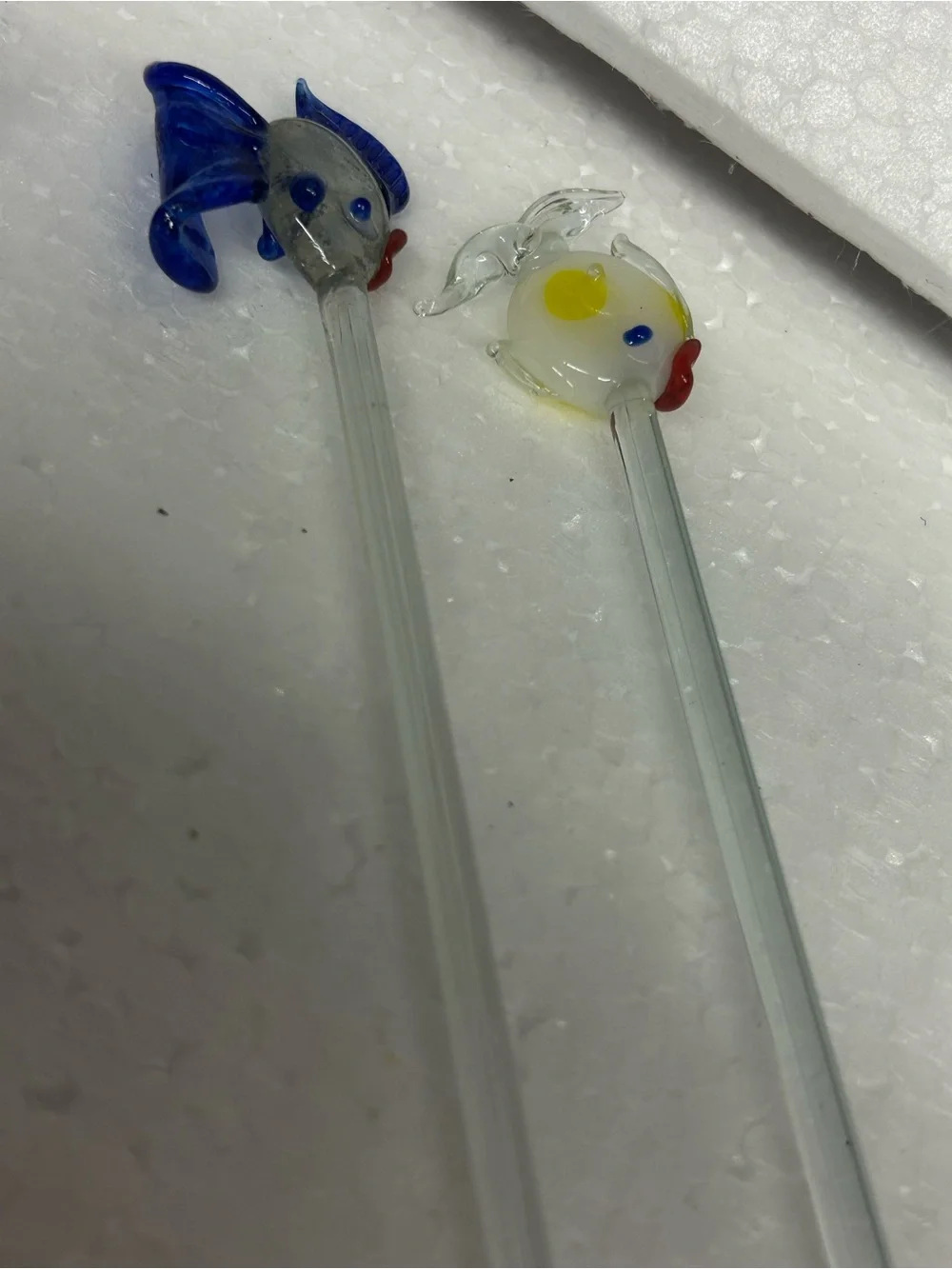 Handmade Glass Fish Drink Stirrer Set - Blue & Clear pop